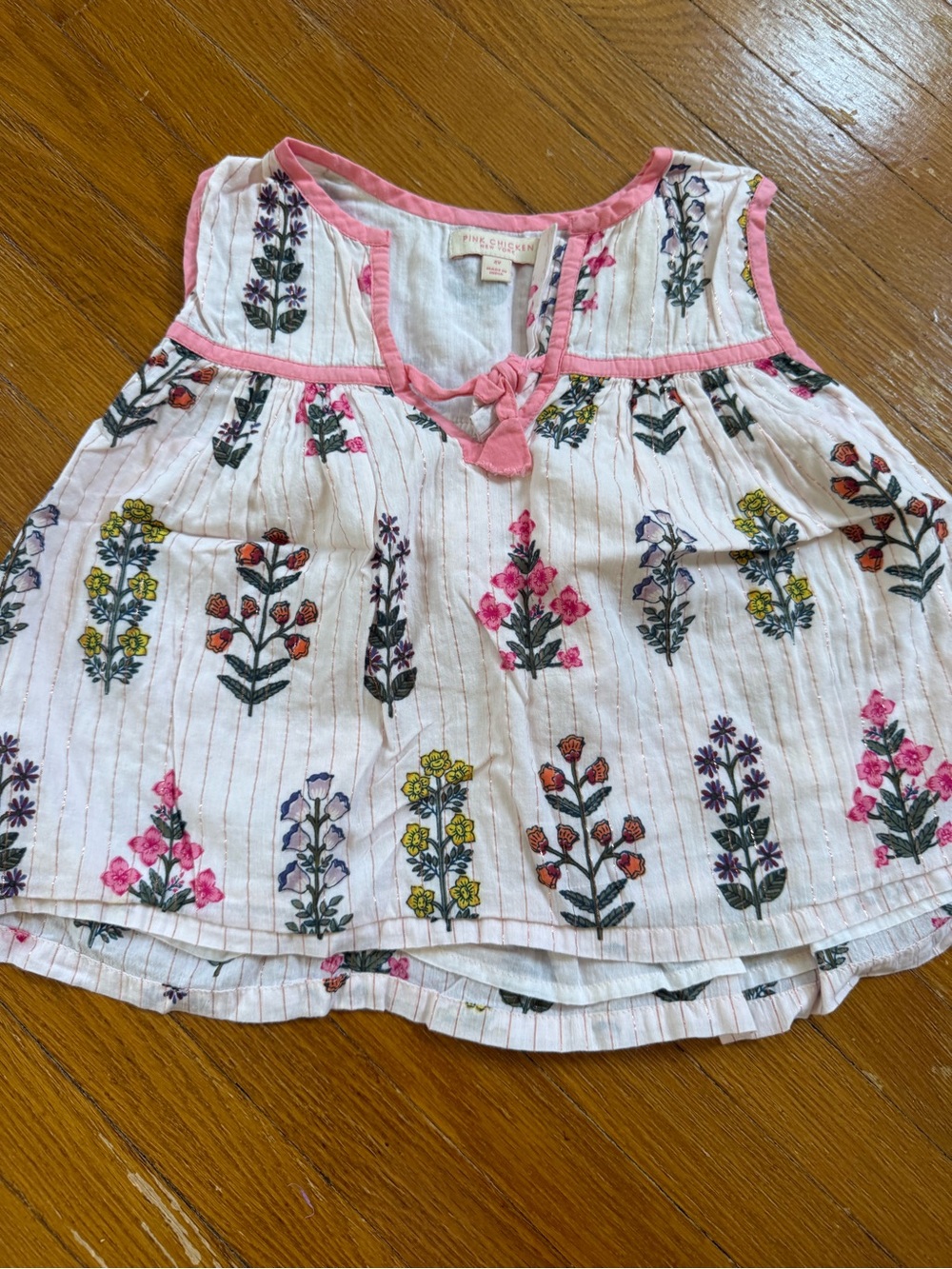 Pink Chicken White Tank with Multicolor Floral Print